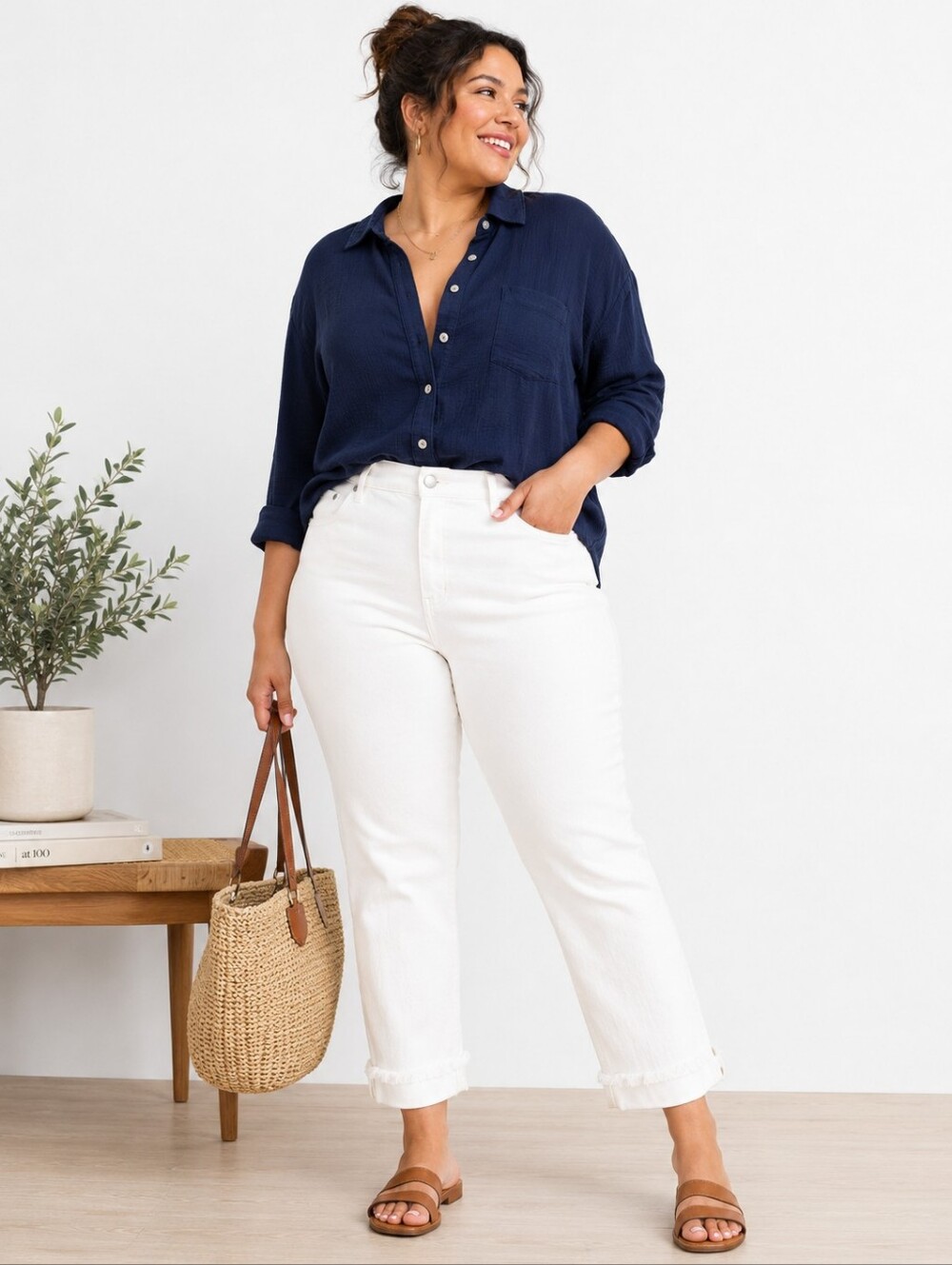 Universal Thread Highest Rise Straight Jeans Women’s Plus 28 Folded Hem White